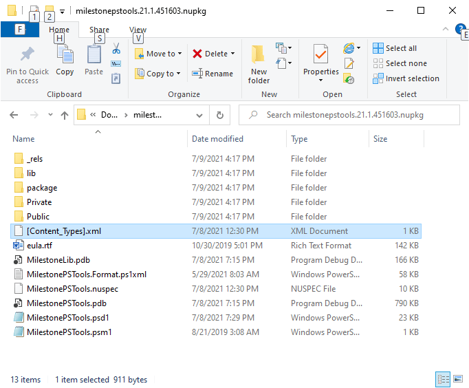 MilestonePSTools nupkg file contents screenshot