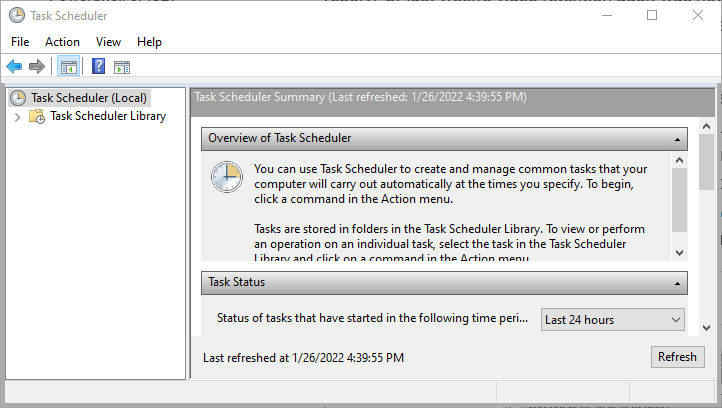 Screenshot of Windows Task Scheduler application